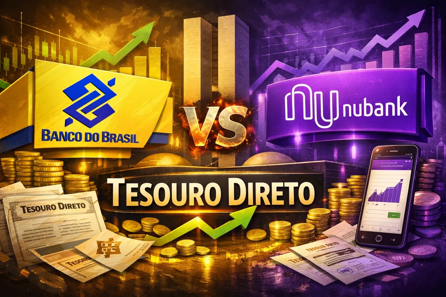 Ilustração conceitual de investimentos em renda fixa e títulos públicos
