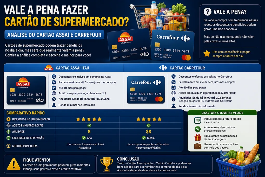 Vale a Pena Fazer Cartão de Supermercado? Análise do Cartão Assaí e Carrefour