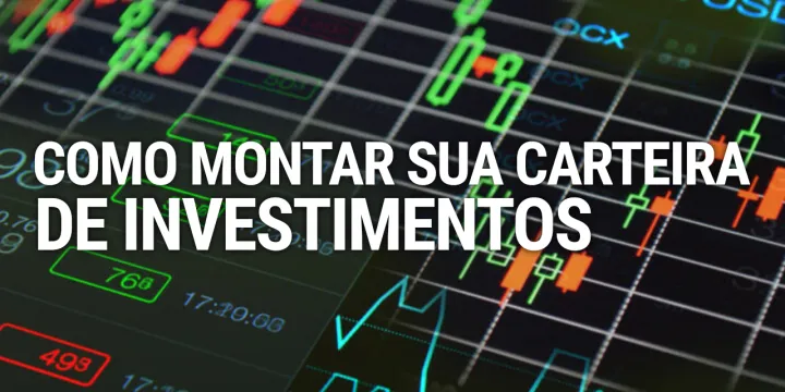 Gráficos de crescimento e moedas que ilustram a montagem de uma carteira de investimentos diversificada