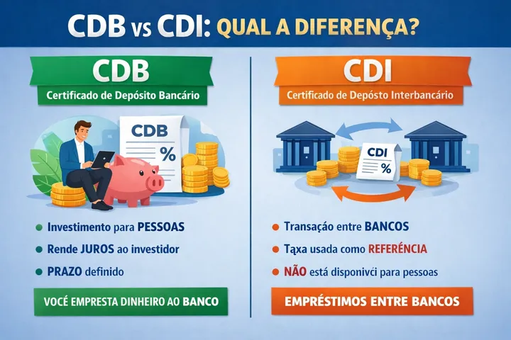 Gráfico ilustrativo da diferença entre CDB e CDI na rentabilidade de investimentos em 2026
