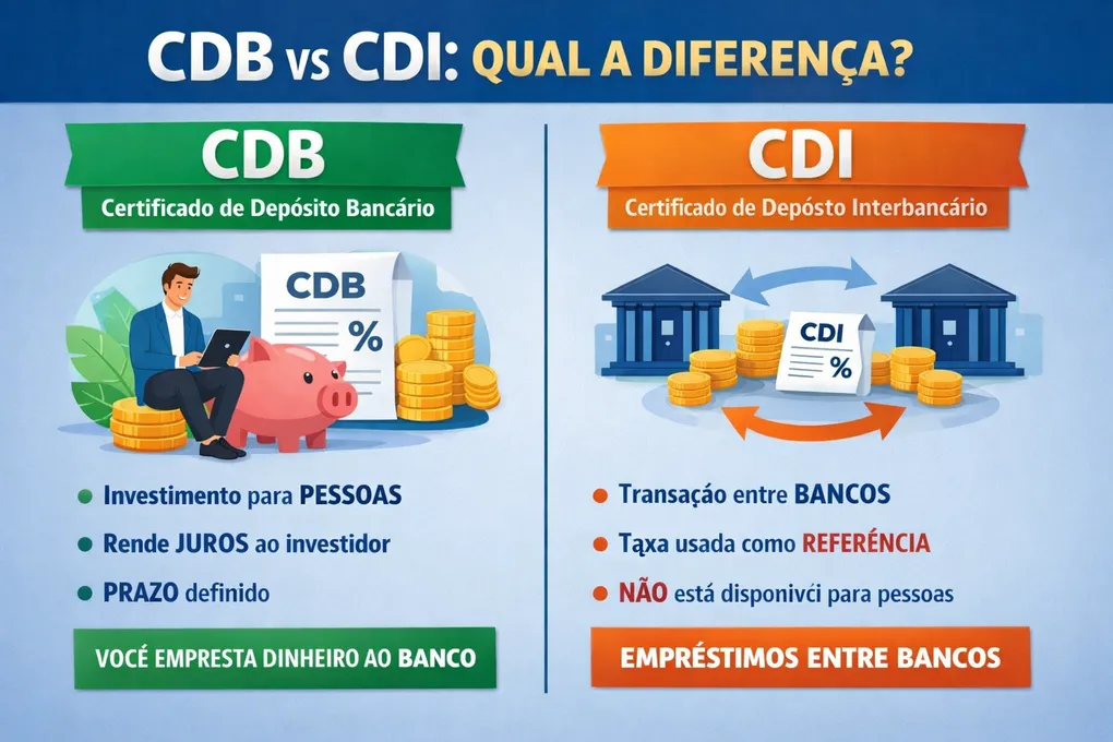Gráfico ilustrativo da diferença entre CDB e CDI na rentabilidade de investimentos em 2026