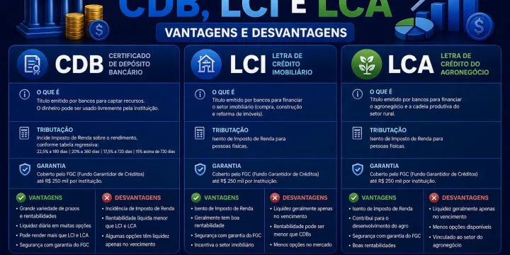 Comparativo entre títulos de Renda Fixa: CDB, LCI e LCA