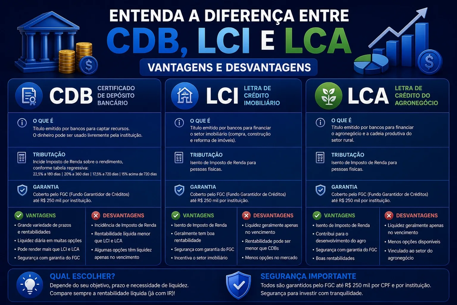 Comparativo entre títulos de Renda Fixa: CDB, LCI e LCA