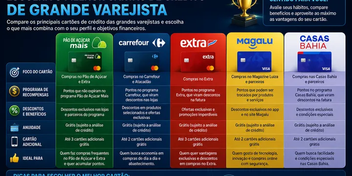 Comparativo de Gigantes: Escolha o Melhor Cartão de Crédito de Grande Varejista