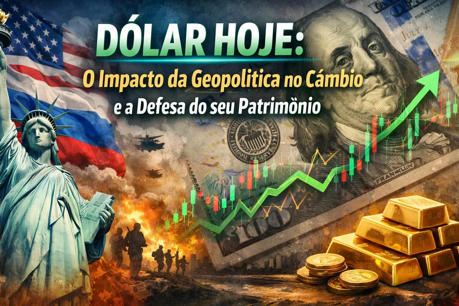 Cédulas de dólar e gráficos indicativos de câmbio internacional