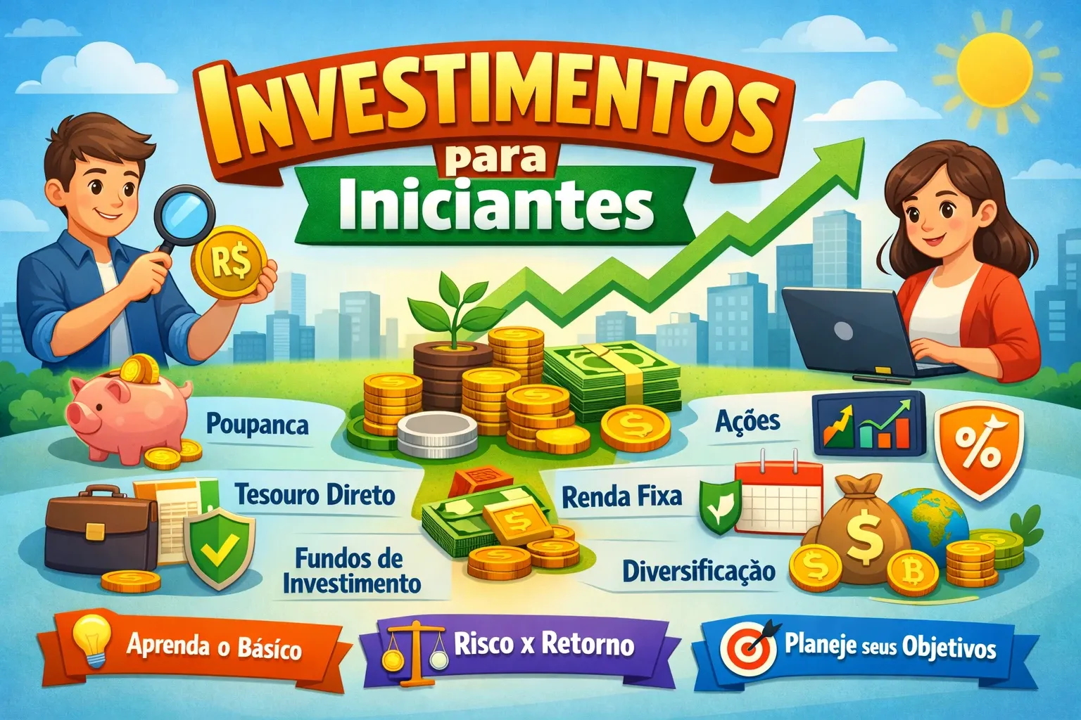 Ilustração representativa sobre Qual o Melhor Investimento Para Iniciantes? (Guia Completo)