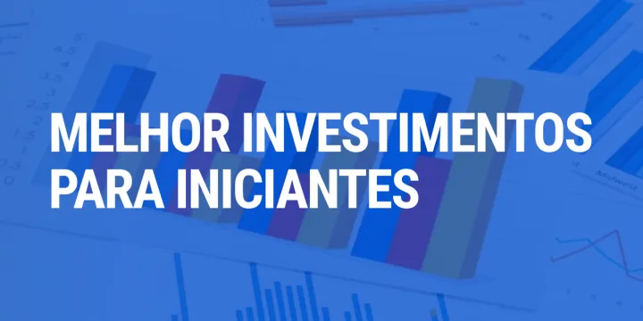 Gráficos financeiros em tom azul com o texto em destaque 'Melhor Investimentos para Iniciantes