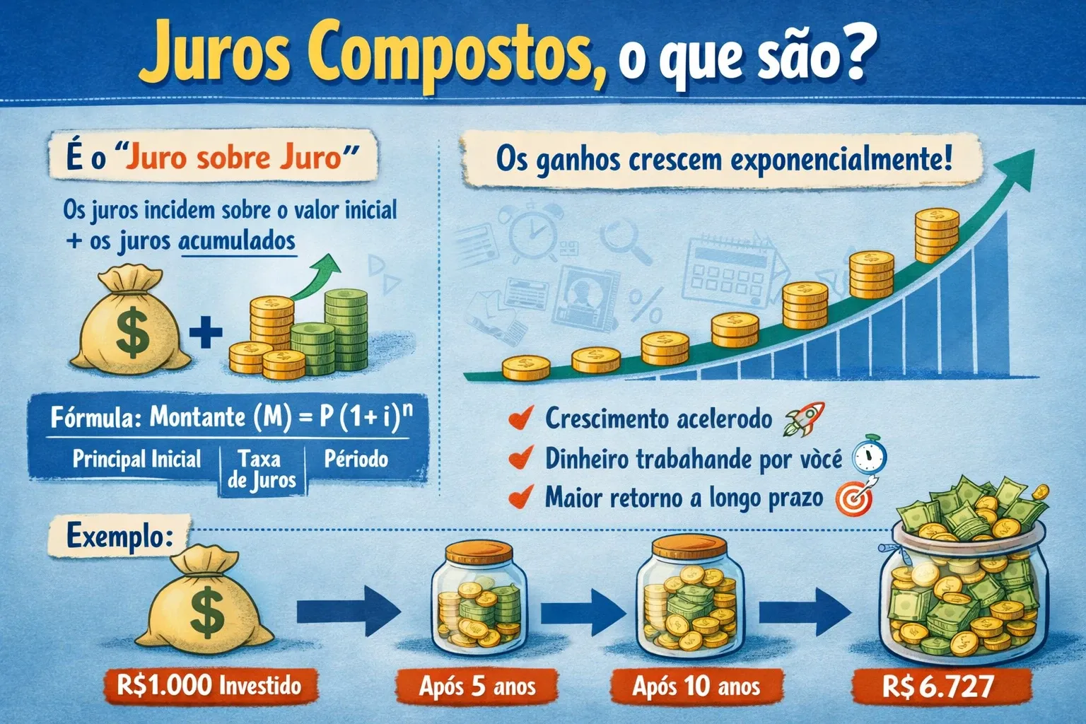 Ilustração representativa sobre Juros Compostos: A Oitava Maravilha para o seu Bolso