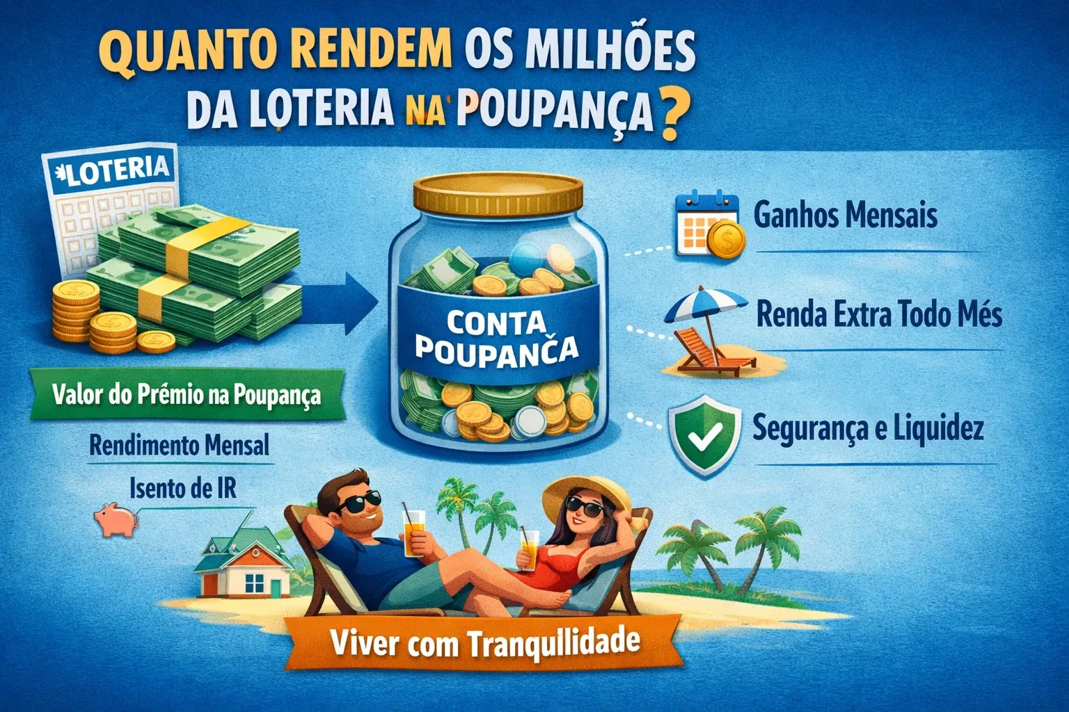 Ilustração representativa sobre Quanto rendem os milhões da loteria na poupança? (E onde