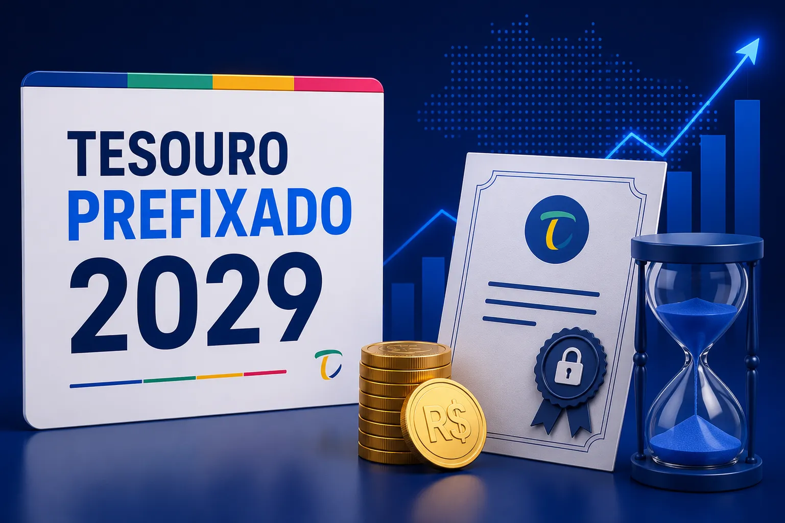 Ilustração conceitual de investimentos em renda fixa e títulos públicos
