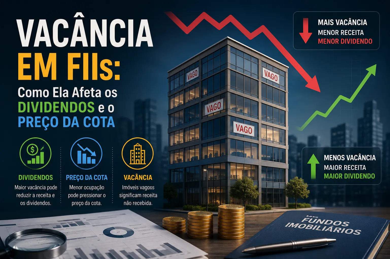 Ilustração representativa de dividendos, moedas e rendimentos financeiros